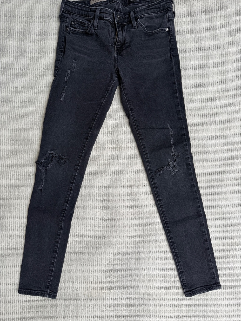 Ag Adriano Goldschmied Black Distressed Skinny Jeans 25